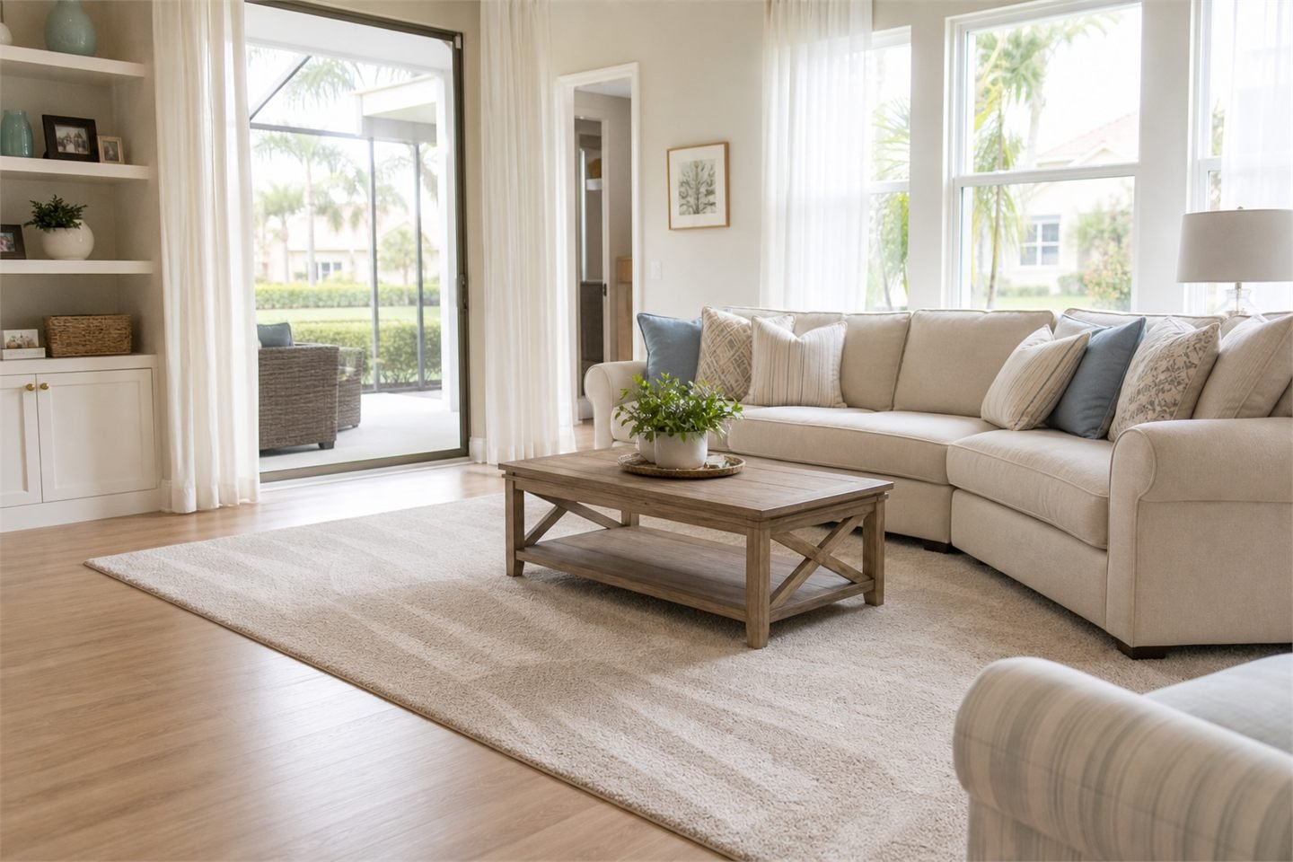 Tidy living room after a regular cleaning service